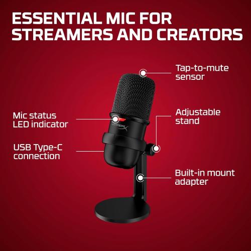 HyperX SoloCast – USB Condenser Gaming Microphone, for PC, PS4, PS5 and Mac, Tap-to-Mute Sensor, Cardioid Polar Pattern, great for Streaming, Podcasts, Twitch, YouTube, Discord,Black