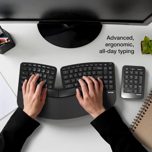 dirty, needs cleaning, Sculpt Ergonomic Keyboard – Designed by Microsoft – Split Keyset Design, Palm Rest, Contoured Layout, One-Touch Windows Button, AES 128-Bit Encryption, Includes Separate Number Pad – Black
