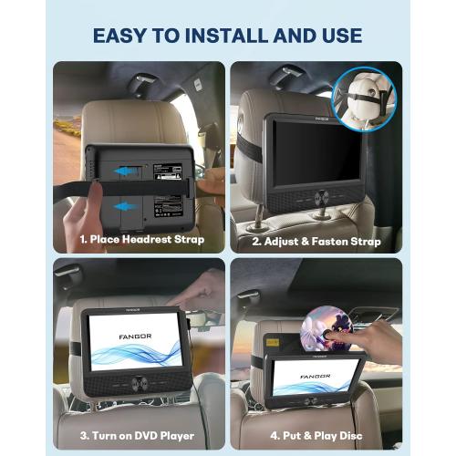 Car DVD Player Dual Screen, FANGOR 7.5 Inch DVD Player for Car Play The Same or Two Different Movies with Headrest Straps, Support Last Memory, AV Out/in, USB/SD Card, All Regions