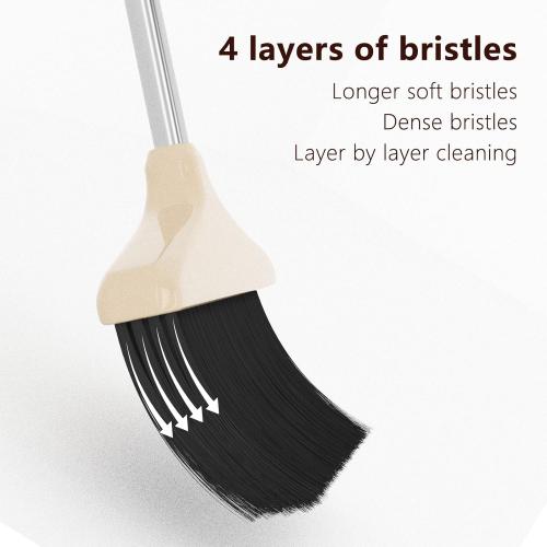 Broom with Dustpan Combo Set 54” Long Handle Household Dust Pan for Home Cleaning （Beige）