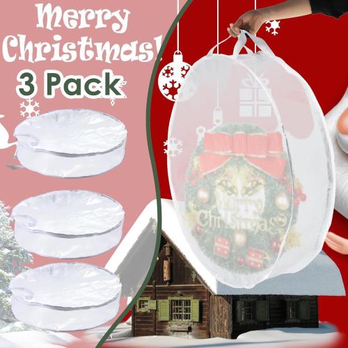 Kokone Pack of 3 Round Wreath Storage Bag, Clear Christamas Wreath Storage Organizer with Handle, 36 Inches Dual Zippered Wreath Bag for Festival Wreath Protector for Decoration, White