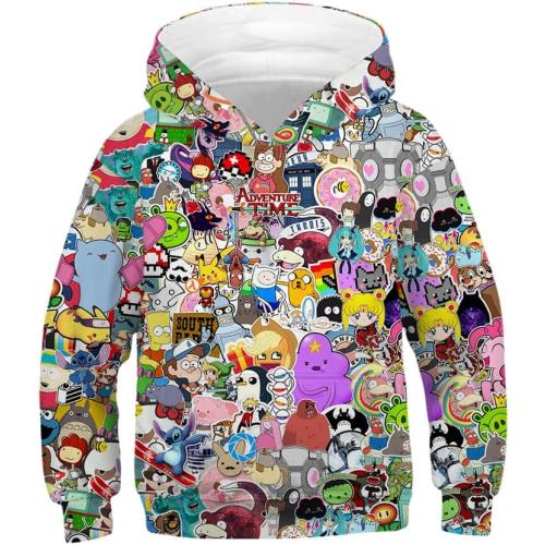 Size S NEWCOSPLAY Boys Hoodies Hooded Sweatshirt 3D Novelty Pullover with Pocket for Girls Kids 6-14 Years(Light Comic, Large)