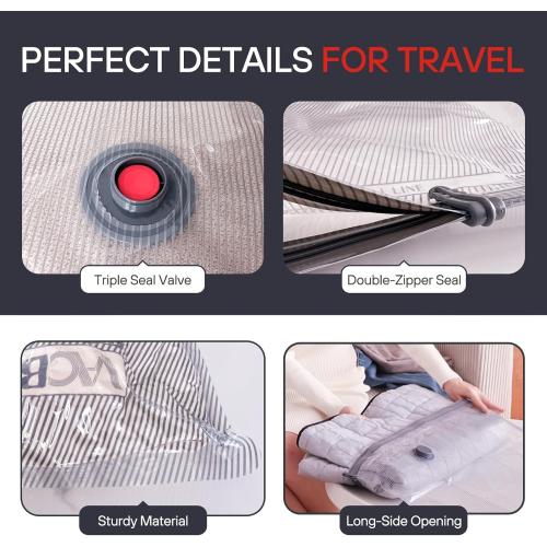 VMstr Vacuum Seal Bags for Clothing Travel, Carry-on Size for Luggage Compression Packing, Space Bags with High Pressure Electric Pump (DC Power) 15-Pack Combo Size Travel Set