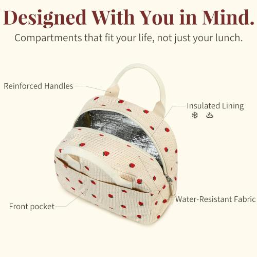 LOVELYWIND Lunch Box for Women, Insulated Lunch Bag,Beige Checkered Tote