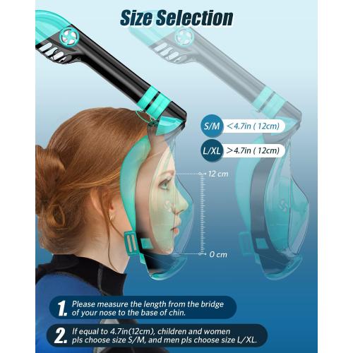 QingSong Full Face Snorkel Mask for Adults, Snorkeling Gear with Camera Mount, 180 Degree Panoramic View Snorkel Set Anti-Fog Anti-Leak