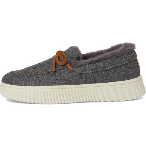 Size 8 color gray Skechers Women's Cozy Ojai Faux Wool Moccasin Slippers with Memory Foam