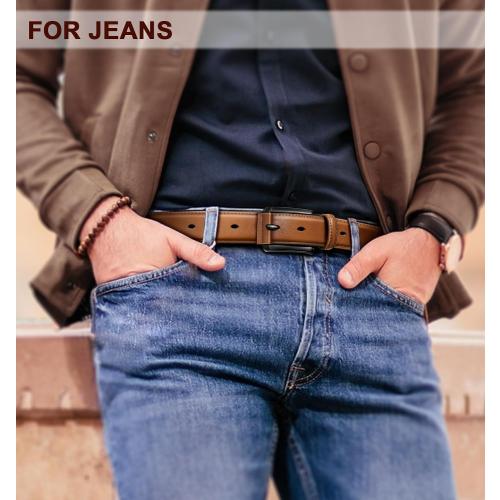 KEMISANT Men pack 2 Belt-Genuine Leather Belt for Men Dress Casual Golf Jeans 1 3/8