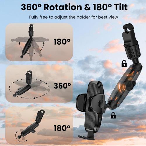 Phone Holders for Your Car, Rear View Mirror Phone Holder, 360° Rotating Car Phone Holder Mount Compatible with All 4-7 iPhone and Android Cell Phones
