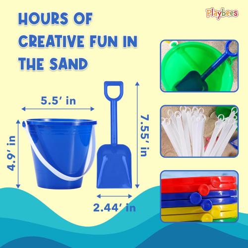 6 Pack Beach Pail and Shovel Toy Set for Toddler 1-3 Includes 6.75 Inch Colorful Plastic Beach Buckets and Shovels for Sand Castle Building, Party Favors Decoration for Boys Girls Sandbox Toys .