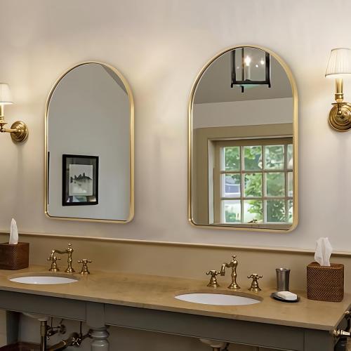 Size 20x30 Color  Gold ANDY STAR Brass Mirror, Size 20x30 Gold Arched Mirror, Brass Bathroom Mirrors for Wall in SUS304-Anti-Rust, Seamless Tube Metal Frame, Wall-Mounted Vertical 1’’ Deep