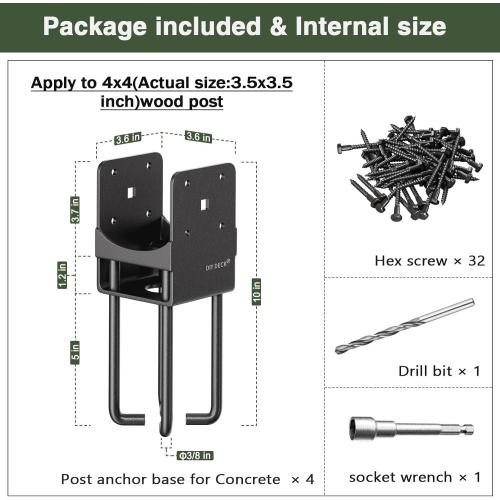 Heavy Duty Stainless Steels U-Shape Wet Concrete Fence Wood Post Holder 4x4 (Actual 3.5 x3.5) Base Anchor Bracket Metal Hardware with Air Flow Channel for Terrace, Fences, Gazebo, 4Pack