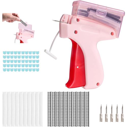 clothes stitch gun tagging gun for clothing for clothes，Single needle mini clothing embroidery sewing gun，the stitchy quick stitch sewing gun for clothes ，6-pin label gun and 2000 fasteners（Pink）