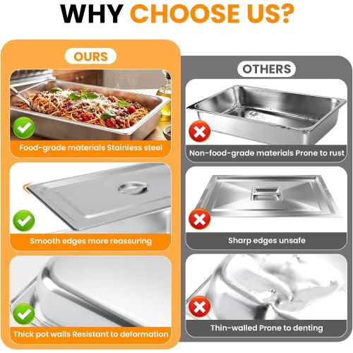 VOISEN 2 Pack Hotel Pans,1/1 Size 6 Deep,Anti-Jamming Steam Pan,Commercial Stainless Steel Pan, Steam Table Pans Full Size