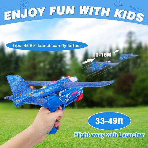 3 Pack Airplane Launcher Toy, 12.6 Foam Glider Led Plane, 2 Flight Mode Catapult Plane for Kids Outdoor Sport Flying Toys Gifts for 3 4 5 6 7 8 9 10 12 Year Old Boys Girls