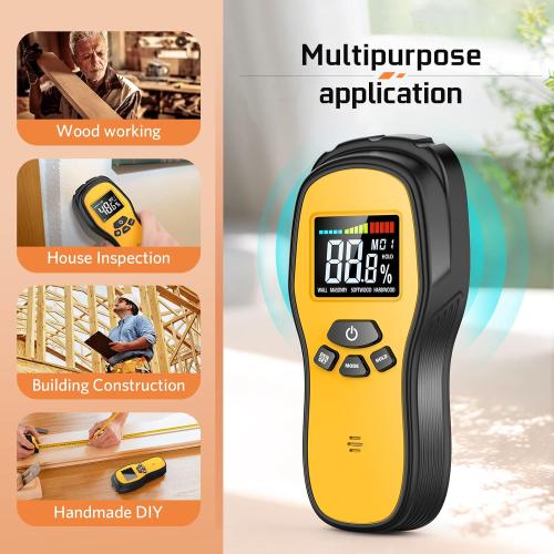 Pinless Moisture Meter - Povlen Wood Moisture Meter Digital Moisture Detector for Lumber Drywall Firewood Masonry Woodworking Plaster Floor Concrete Building with LCD Display Sound Alarm