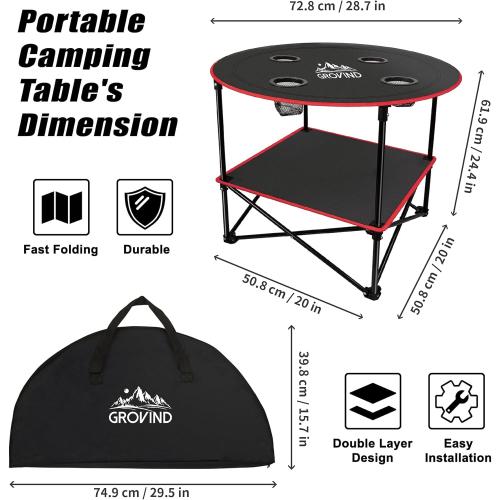 Portable Camping Table, Outdoor Beach Tables for Sand Foldable Picnic Table with 4 Cup Holders & Carry Bag, Lightweight Waterproof Canvas Tables for Outside, Fishing, Hiking, Tailgating