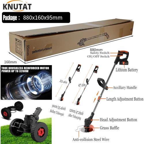 Cordless String Stringless Trimmer 24v Weed Wacker Electric Grass Trimmer Edger Height Adjustable Low Noise Brush Cutter Weed Grass Cutter Kit for Grass Trimming/Edging Lawn and Garden Care