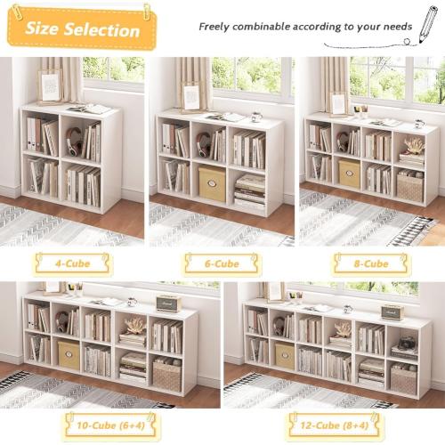 NELYE 4 Cube Organizer Bookcase - Fabric Storage Bins Container, Open Shelf Simple Compartments Bookshelf, White