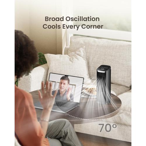 PNTCK Fan for Bedroom, 13.2 Tower Fan with Remote, 4 Modes 4 Speeds Max 24ft/s, 70° Oscillating Desk Fan, 12H Timer Portable Fans, Cooling Fans for Office, Home Black