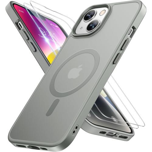 Miracase Magnetic for iPhone 14 Case 6.1 inch (Compatible with MagSafe)(with 2X Screen Protectors) Military-Grade Protection, Anti-Fingerprint Translucent Matte Phone Case Cover, Gray