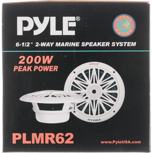 Pyle 6.5 Inch Dual Marine Speakers - 2 Way Waterproof and Weather Resistant Outdoor Audio Stereo Sound System with 200 Watt Power, Poly Carbon Cone and Butyl Rubber Surround - 1 Pair (White)