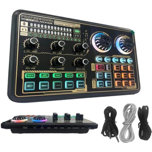 Sound Card, Mixing Sound Card,SK600 Multi-Function Digital Audio Mixer External Sound Card with BT Connection for Computer Smartphone Singing Recording Live Broadcast Gaming