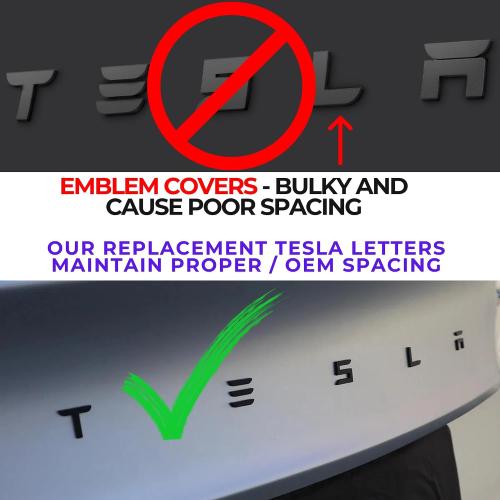 Metal Tesla Letters Emblem Trunk Logo Decal Tailgate Rear 3m Adhesive Compatible with Tesla Model 3 Y Highland Juniper Matte Black (Tesla Letters)