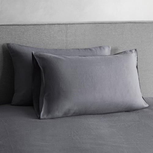 DAPU 100% Linen Pillowcases 20x30 Inches Pillow Cases (Pack of 2) with Envelope Closure, Stone Washed Breathable and Cooling (Dark Gray, Queen)