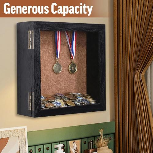 15x15x4 Shadow Box, Exterior Depth 4in Extra Deep Shadow Box Frame for Pictures, Photos and Keepsake(Black)