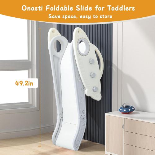 Kids Slide for Toddlers Age 1-3 Indoor Baby Plastic Slide Outdoor Climber Freestanding Playset with Basketball Hoop & Ring Game Grey