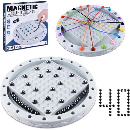 2 in 1 Board Games, Magnetic Chess & Rope Untangling Puzzle Game, Travel, Family Games for Kids and Adults, 40 Pcs Stones, Brainy Knots, Multi-Challenges for Age 8 , Educational Strategy, 2-4 Players