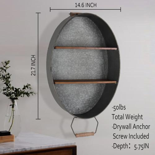 Oakrain Towel Rack with Wood Shelves, Galvanized Wash Tub Rustic Towel Holder, Decorative Wall Shelf for Bathroom, Lavatory, Entryway