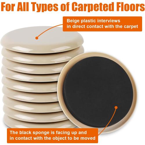 10PCS Furniture Sliders, 3 1/2 Furniture Sliders for Hardwood Floors, Reusable for Carpet, Heavy Duty Furniture Movers Sliders, Carpet, Floor Protectors (Beige)