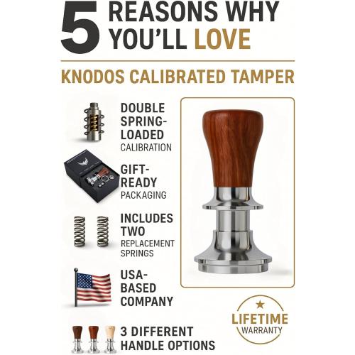 54mm Espresso Tamper for Breville Machine Rosewood KNODOS Auto Leveling, Double Spring Loaded Wooden 30LB Calibrated Coffee Tamper