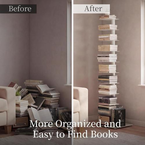 Suchtale 11-Tier Spine Bookshelf, Tall Slim Vertical Book Tower, White | Narrow Design Maximizes Vertical Storage in Small Spaces. Adjustable Shelf Directions Fit Living Rooms, Bedrooms and Offices.