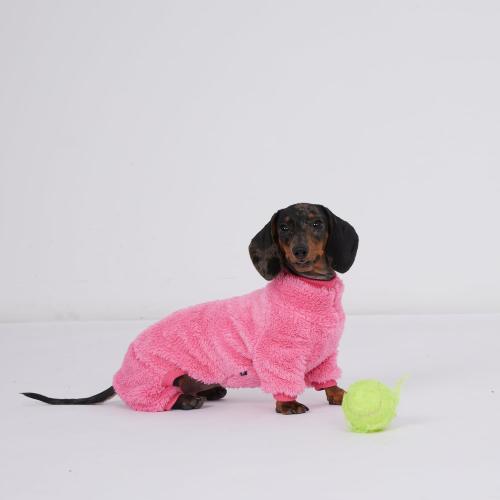 Dachshund Dog Fleece Jumpsuit Turtleneck Sweater, Suitable for Dachshunds, Winter Soft Cozy Dog Pajamas Clothes (Neon Pink, medium)