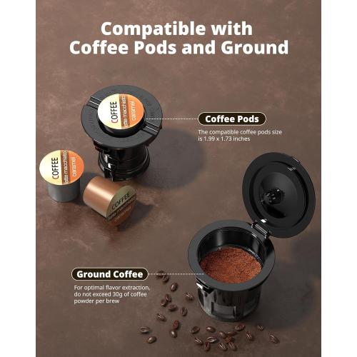 AIRMSEN Grind & Brew Coffee Maker with Built-in Grinder - Single-Serve Machine Compatible with K-Cup Pods & Ground Coffee, 1000W Fast 6-14oz Brew, Descaling Alert, Touchscreen & 50oz Removable Tank