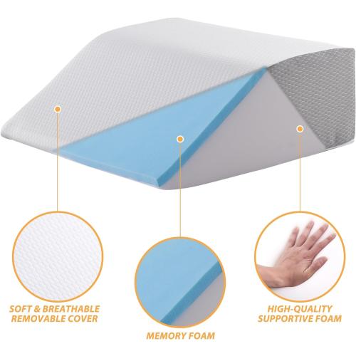 Leg Pillow Elevation Blood Circulation, Wedge Pillow for Legs Swelling, Leg Elevating Wedge Pillow for After Surgery, Foot Knee Pillow for Leg Rest, Sleeping, Memory Foam Top, 8in, White/Grey