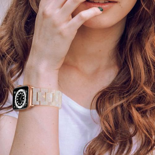 V-MORO Resin Band Compatible with Apple Watch Series 7/8/9/10/11 41mm/40mm/38mm/42mm Fashion Strap for iWatch Series 6/5/4/3/2/1/SE Lightweight Bracelet Wristband Replacement Women(Colorful Ivory White)