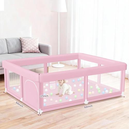 Hiaksedt Large Baby Playpen 50x50 Baby Girl Play Pen for Babies and Toddlers, Safe Structure and Soft, Skin-Friendly Fabric with Zipper Gates Pink