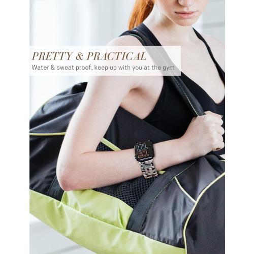 Heesch Resin Fashion Watch Band Compatible with Apple Watch Series Ultra//10/9/8/7/SE/6/5/4, Tortoise Elastic Watch Band Bracelet Jewelry Wristband Women Girl for iWatch, 38/40/41/42mm, 42/44/45/46/49