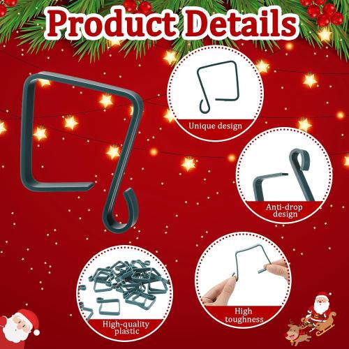 Ripeng 24 Pack Christmas Banister Light Clips for Garland Stockings 2.17 x 2.17 Inch Green Stair Railing Light Clips Banister Hooks for Xmas Holiday Decoration