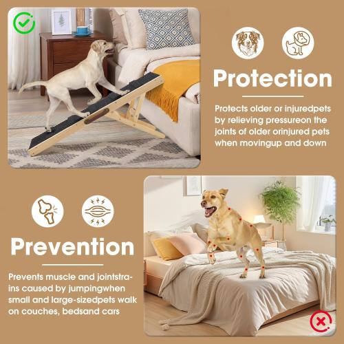 Dog Ramp for Couch, Wooden Dog Ramp for Low Bed,Sofa,Stairs , 6 Adjustable Height from 12'' to 22, Portable Stable Pet Steps with Non-Slip Pad for Small Medium Dogs Old Dogs & Cats, up to 90 lbs