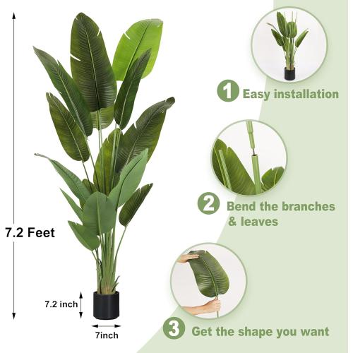 Size  7.2Ft Large Artificial Trees Size  7.2Ft Silk Bird of Paradise Big Tall Fake Plants Faux Green Silk Floor Potted Plants for Home Living Room Office Decor Indoor Outdoor…
