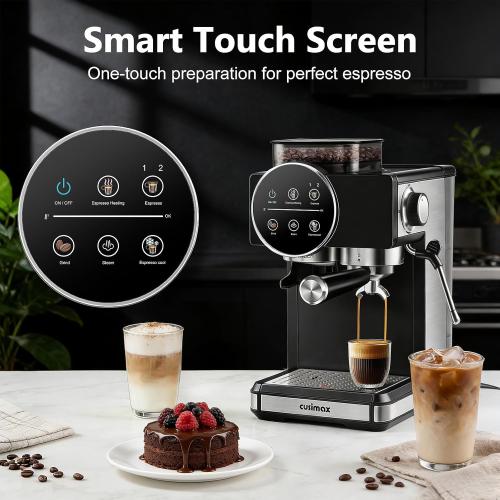 Espresso Machine with Grinder, 20 Bar Professional Expresso Coffee Machines with Milk Frother Steam Wand, Espresso Maker with 60oz Removable Water Tank, Cappuccino & Latte Machine for Home (Black)