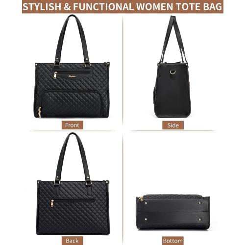 Lunch Tote Bag for Women, 15.6 Inch Laptop Work Bag with Insulated Lunch Box Compartment & Purse Large Capacity Quilted Computer Handbag for Office Business Work Nurse Teacher Travel Casual