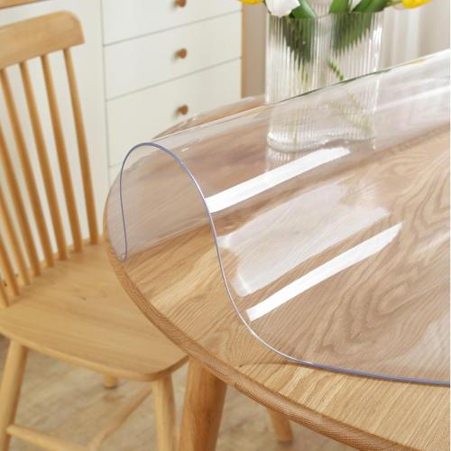 LovePads Round Clear Table Cover Protector 46 Inch, 2mm Thick Table Protector for Dining Room, Waterproof Plastic Cover PVC Vinyl Tablecloth, Circle Tabletop Protective Pad for Furnture Surface