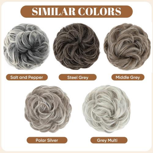 CJL HAIR Large Messy Bun Hair Piece Wavy Curly Scrunchies Synthetic Chignon Ponytail Hair Extensions Thick Updo Hairpieces for Women Polar Silver