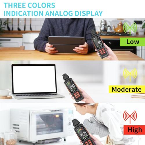 EMF Detector, TEMIRUP 5 in 1 Handheld EMF Meter Radiation Detector, Detects EF, RF, MF, WiFi Signal,Temperature, Humidity, Rechargeable EMF Reader with Large Color LCD for Home, Office, Ghost Hunting