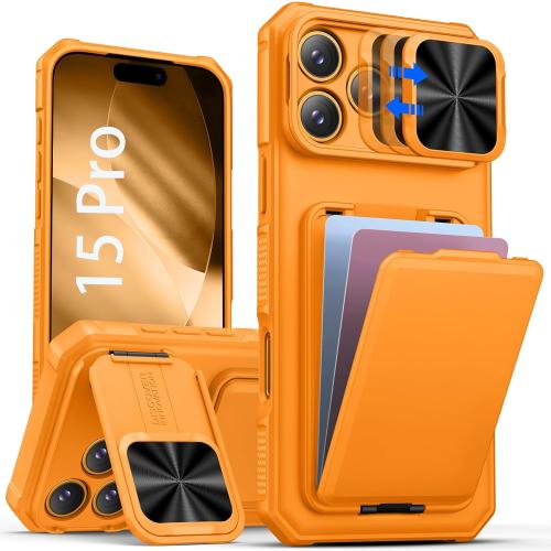 SSLOTSCASE for iPhone 15 Pro Case with Wallet, Orange